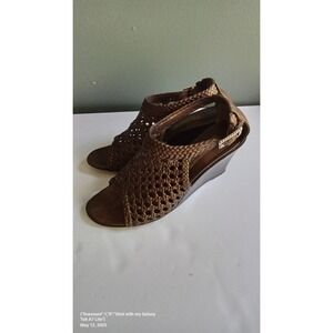 Woven Wedge Sandals Bronze Ankle Strap Buckle Detail Summer Shoes‎